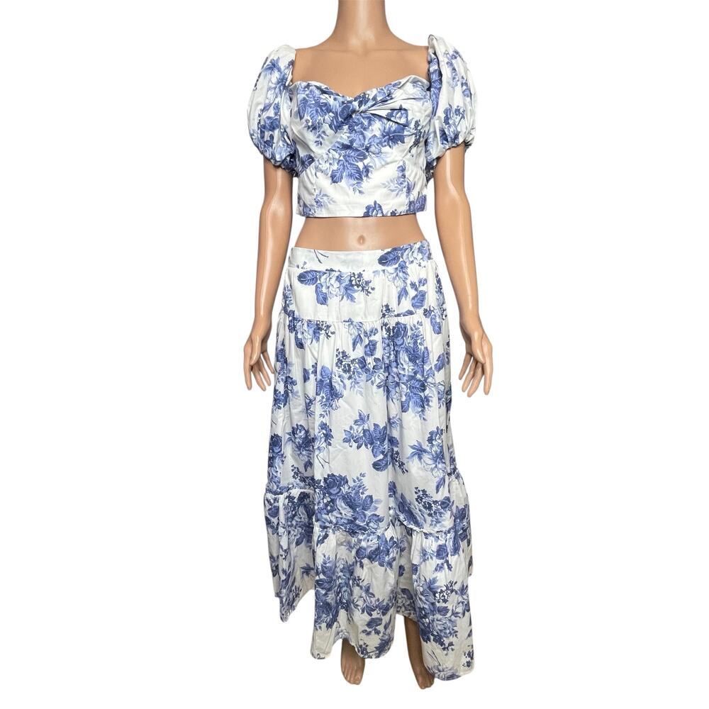 Abercrombie & Fitch Poplin off the shoulder Crop Top/Tiered Maxi Skirt Set sz M